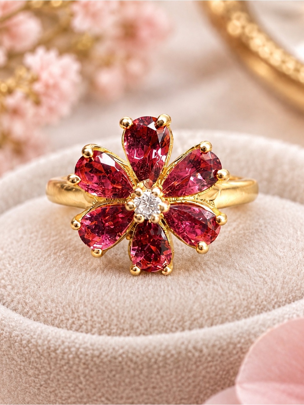 AFFINITY GEMS MULTI STONE FLOWER RING 14K OVER 925 STERLING SILVER SIZE 7